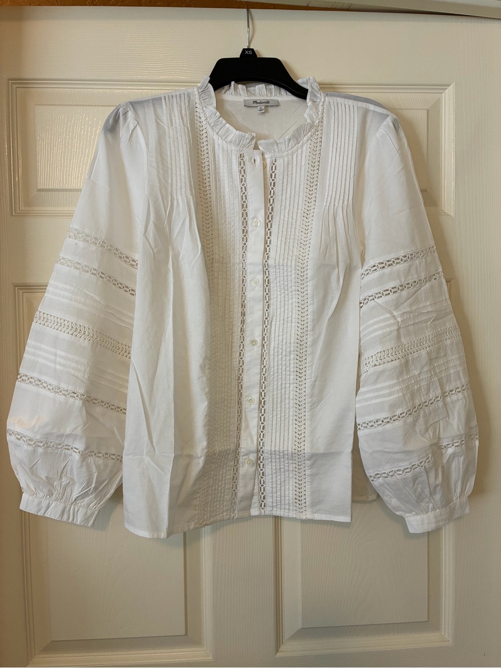 Madewell Lace-Insert High-Neck Pintuck Top XL NWT